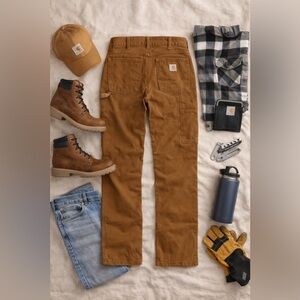 Carhartt Brown Work Pants Relaxed Fit Canvas Utility Carpenter Style Durable